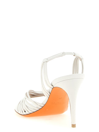 White Lamb Leather Stiletto Heel Sandals
