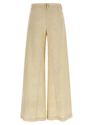 Beige Linen Flared Pants
