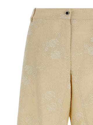 Beige Linen Flared Pants