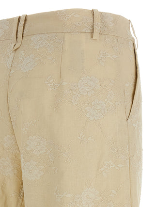 Beige Linen Flared Pants