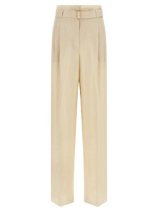 Beige Linen Casual Pants