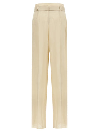 Beige Linen Casual Pants