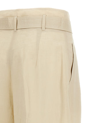 Beige Linen Casual Pants