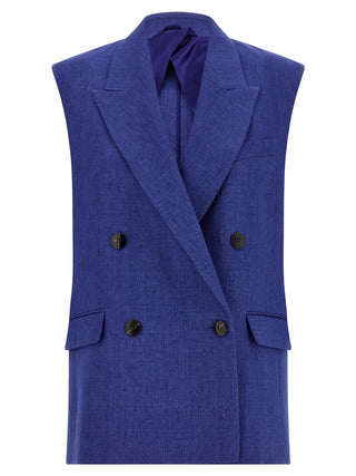 Blue Linen Sleeveless Jacket