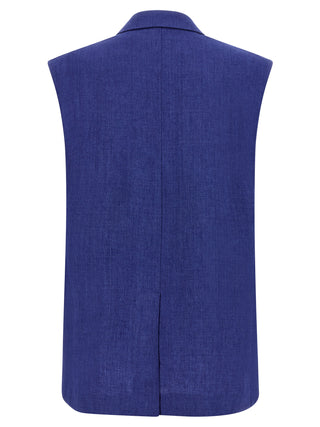 Blue Linen Sleeveless Jacket