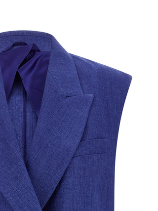 Blue Linen Sleeveless Jacket