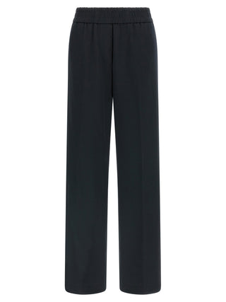 Blue Cotton Casual Pants