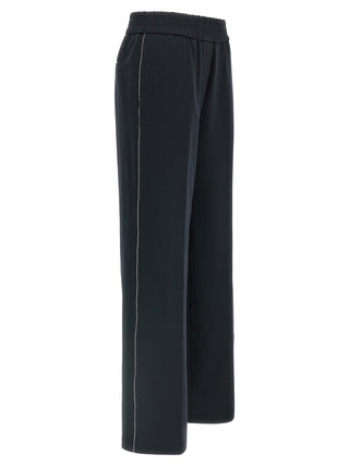 Blue Cotton Casual Pants