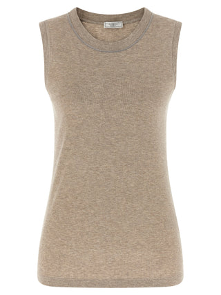 Beige Viscose Sleeveles T-Shirt