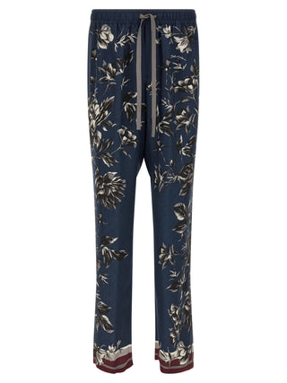 Blue Silk Casual Pants