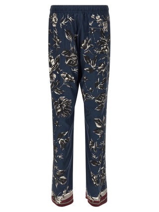Blue Silk Casual Pants