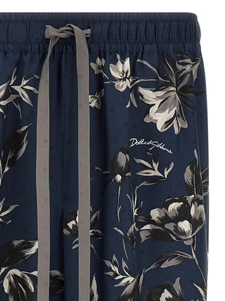 Blue Silk Casual Pants