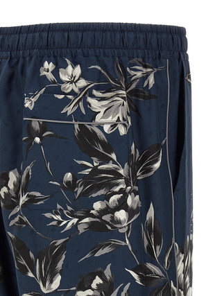 Blue Silk Casual Pants