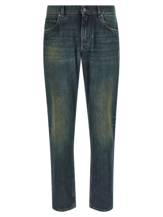 Blue Cotton Straight-Leg Jeans