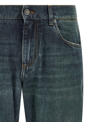 Blue Cotton Straight-Leg Jeans