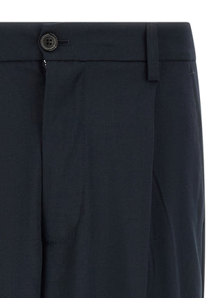 Blue Polyester Casual Pants