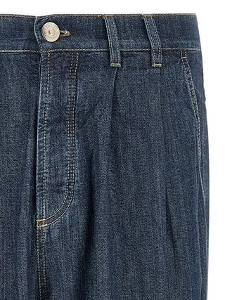 Blue Cotton Straight-Leg Jeans