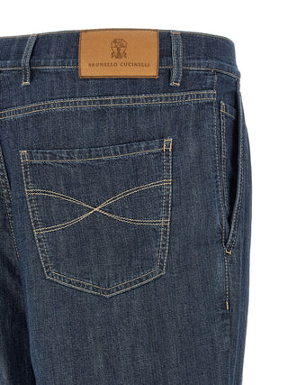 Blue Cotton Straight-Leg Jeans