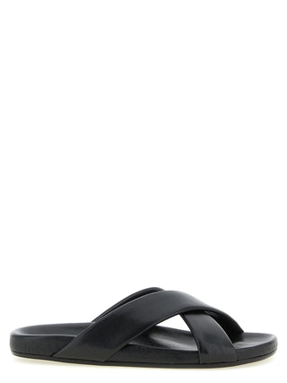 Black Lamb Leather Slides