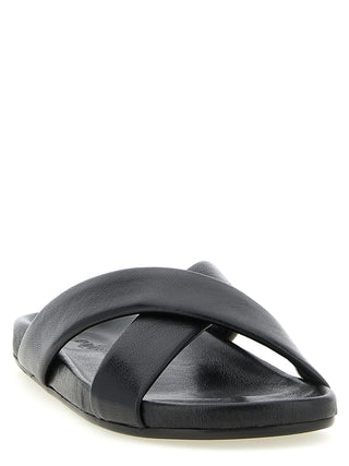 Black Lamb Leather Slides