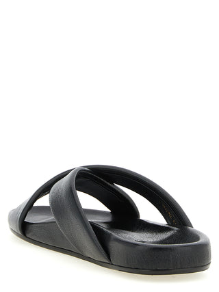 Black Lamb Leather Slides