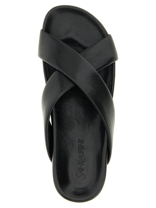 Black Lamb Leather Slides