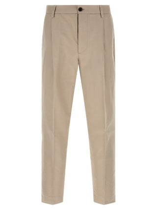 Beige Cotton Casual Pants