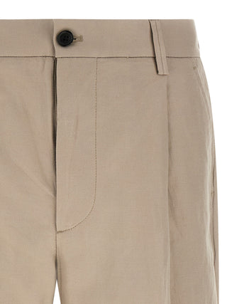 Beige Cotton Casual Pants