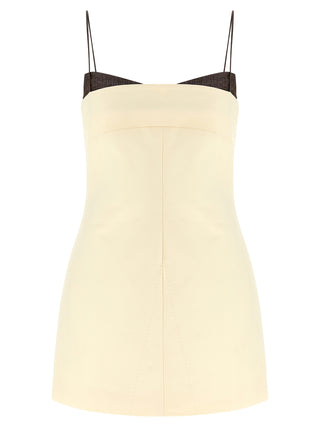 Beige Cotton Short Dress