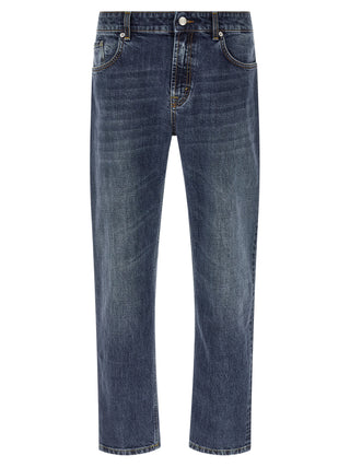 Blue Cotton Straight-Leg Jeans