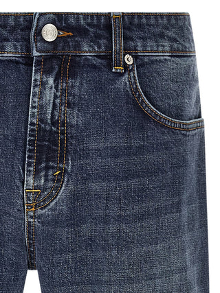 Blue Cotton Straight-Leg Jeans