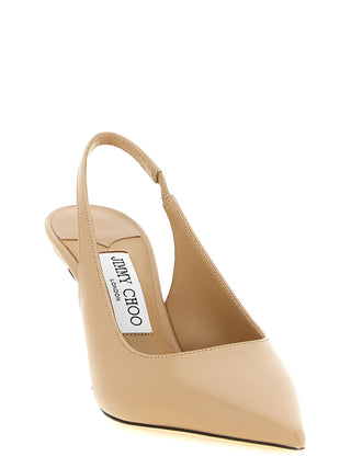 Beige Leather High Heel Pumps