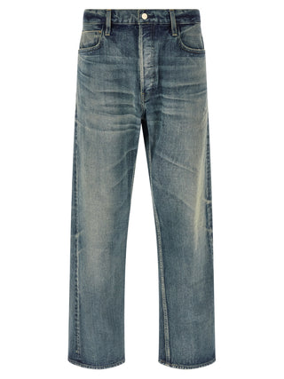 Blue Cotton Straight-Leg Jeans
