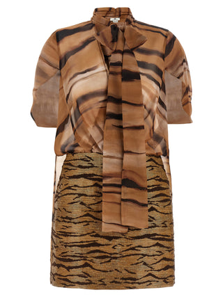 Brown Polyester Short Dress