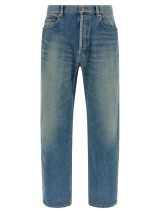 Blue Cotton Straight-Leg Jeans