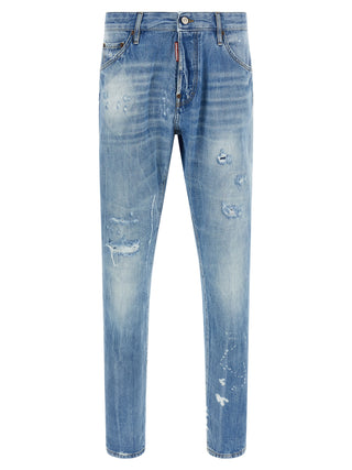 Jeans de pierna recta de algodón azul