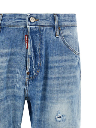 Blue Cotton Straight-Leg Jeans
