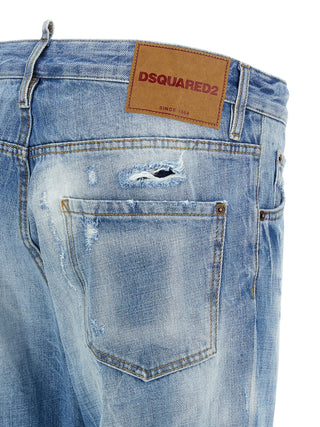 Blue Cotton Straight-Leg Jeans