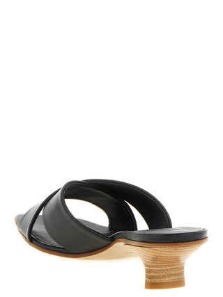 Black Calfskin Mid Heel Pumps