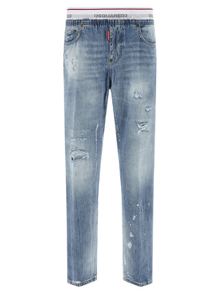 Jeans de algodón azul de corte relajado  