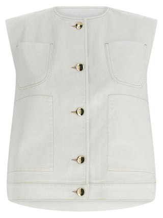 White Cotton Sleeveless Jacket