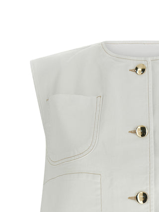 White Cotton Sleeveless Jacket