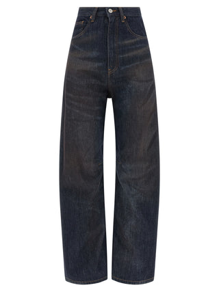 Blue Cotton High-Waisted Jean