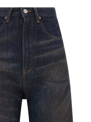Blue Cotton High-Waisted Jean