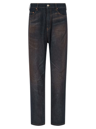 Blue Cotton Straight-Leg Jeans