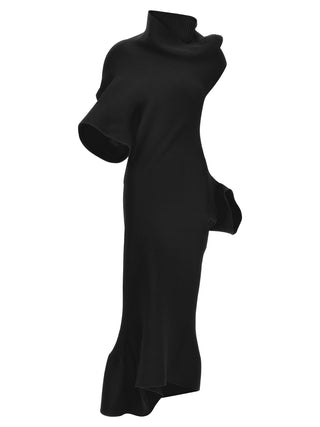 Black Polyester Midi Dress