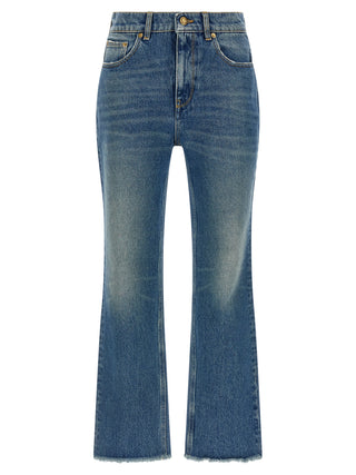 Blue Cotton Flared Jeans