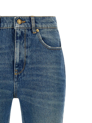 Blue Cotton Flared Jeans