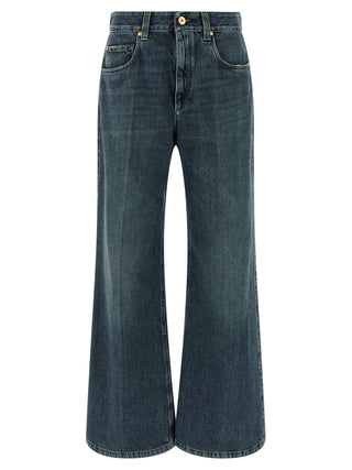 Jeans acampanados azules de algodón
