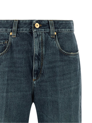 Jeans acampanados azules de algodón